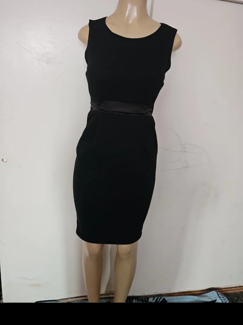 Forever New Black Midi Sheath Dress with Satin Waist
